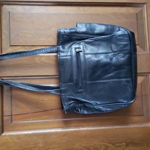 Angels Black Leather Shoulder Bag
